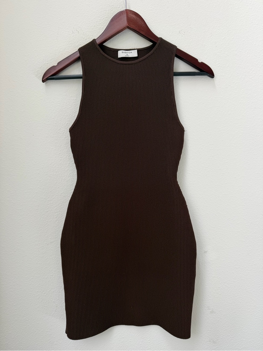 Aritzia Babaton Sculpt Ribbed Knit Racer Mini Dress in Rich Mocha Brown Size XS - Picture 5 of 11